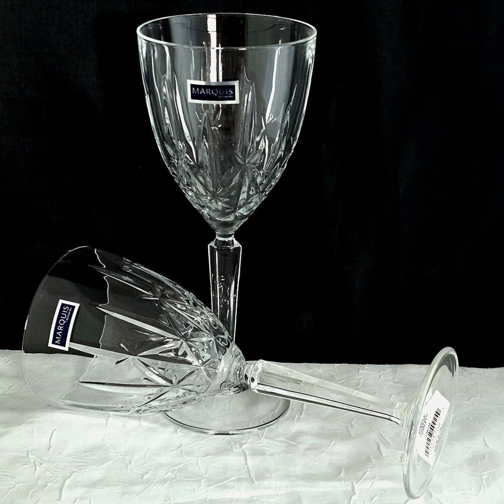2 Waterford Sparkle Wine Glasses 8.2" Marquis fine Crystal toasting goblets vtg